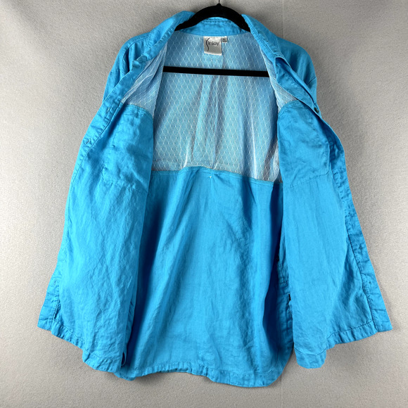 Finley Fishing Linen Shirt Women XL Blue Button Up Roll Tab Vented Mesh USA Made - Picture 5 of 16